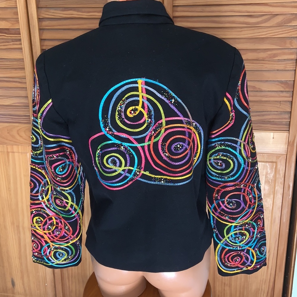 ANAGE vintage cotton jacket beaded ribbon circles - Picture 4 of 10